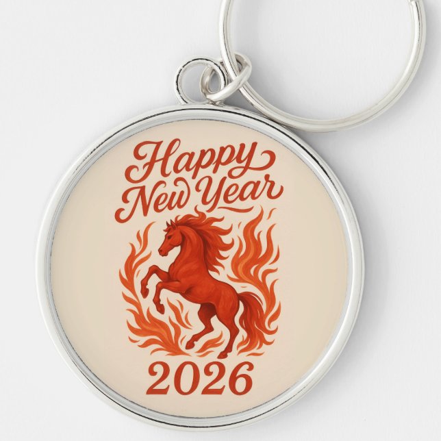 Red Horse 2026 Rund Silverfärgad Nyckelring (Framsidan)