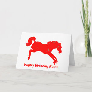 Red Horse Jumping Birthday Kort