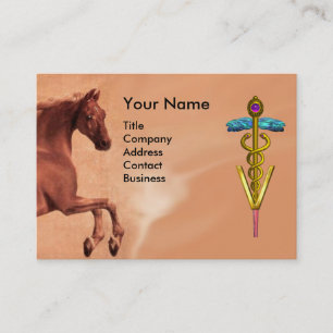 RED HORSE OCH GULD CADUCEUS VETERINARY SYMBOL VISITKORT