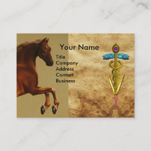 RED HORSE OCH GULD CADUCEUS VETERINARY SYMBOL VISITKORT