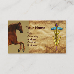 RED HORSE OCH GULD CADUCEUS VETERINARY SYMBOL VISITKORT