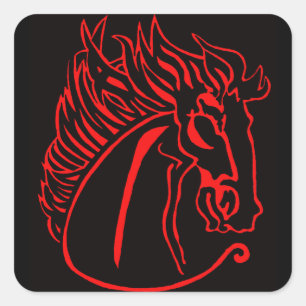 Red Horse på Black Square Stickers Fyrkantigt Klistermärke