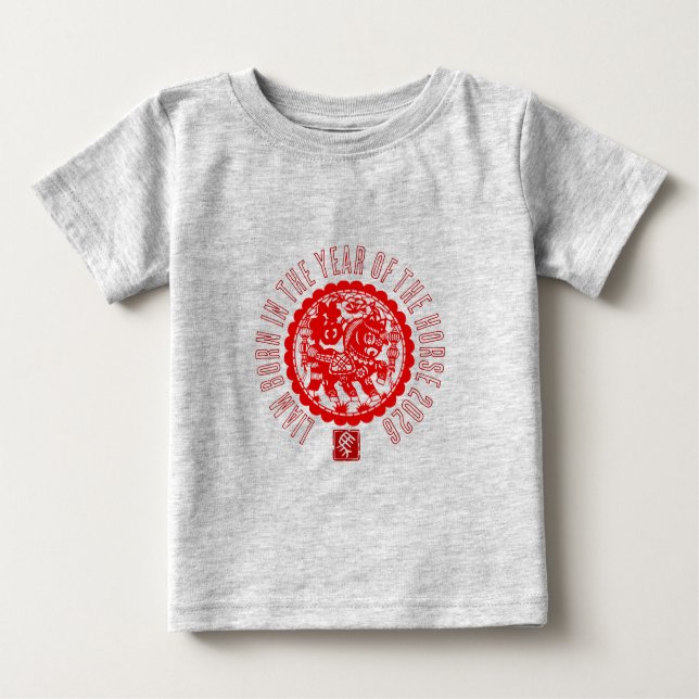 Red Horse paper cut-out Personalized Baby T T Shirt (Framsida)