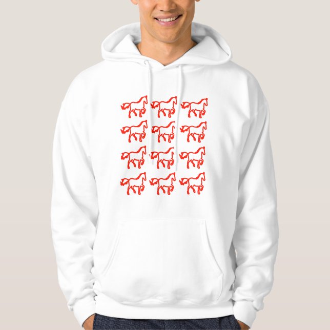 Red Horse Pattern – Zodiac Horse Outline Design Hoodie (Framsida)
