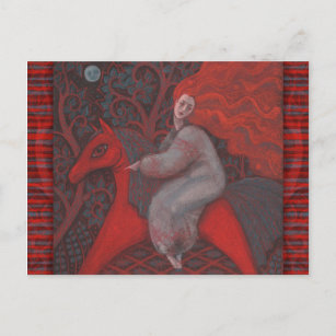 "Red Horse", rödhårig kvinna, fantasykonst Vykort