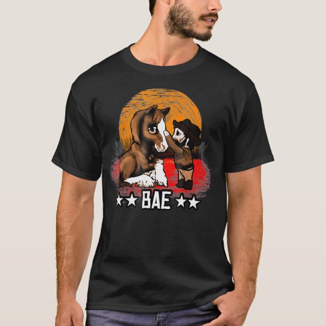Red Horse Sunset Cute Bae Chibi Cowboy Kid T Shirt (Framsida)