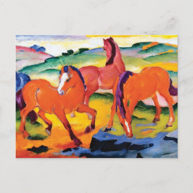 Red Horses av Franz Marc Vykort (Framsida)