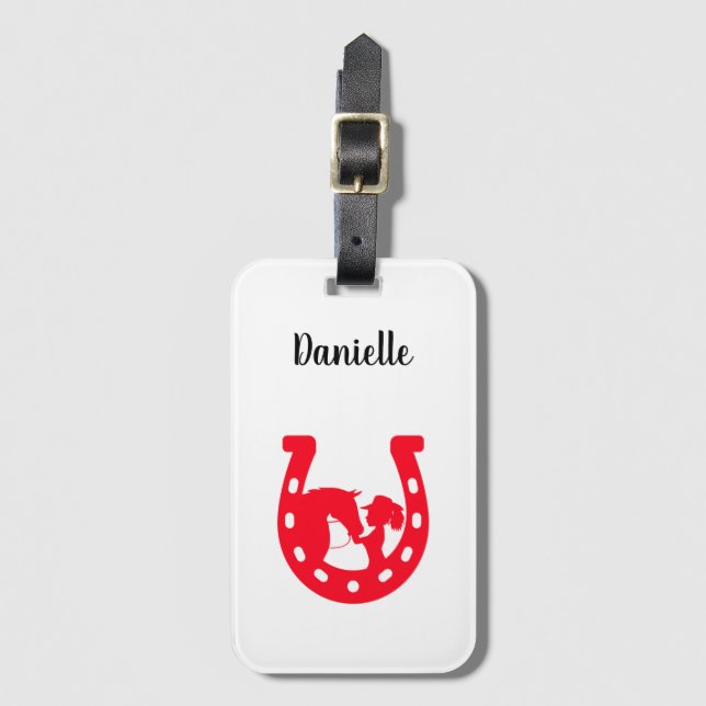 Red Horseshoe Girl and Horse Bagagebricka (Framsida vertikal)