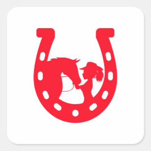 Red Horseshoe Girl and Horse Fyrkantigt Klistermärke