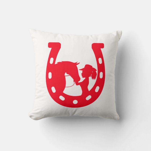 Red Horseshoe Girl and Horse Kudde (Framsida)