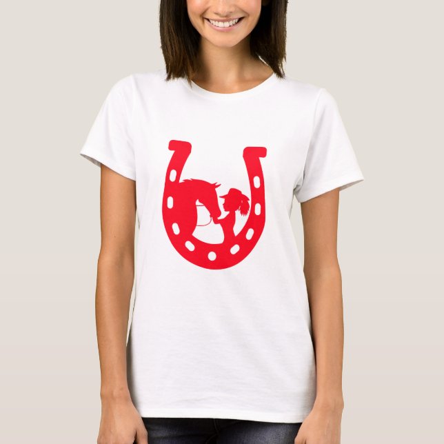 Red Horseshoe Girl and Horse T Shirt (Framsida)