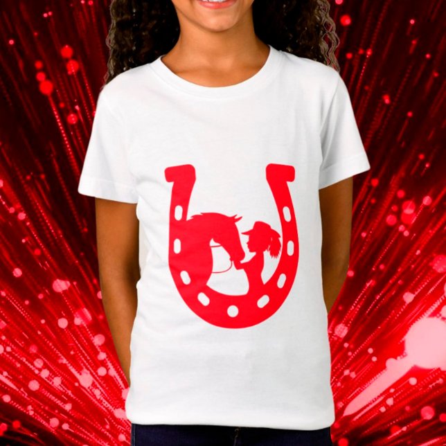 Red Horseshoe Girl and Horse T Shirt (Skapare uppladdad)