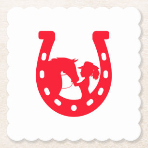 Red Horseshoe Girl and Horse Underlägg Papper