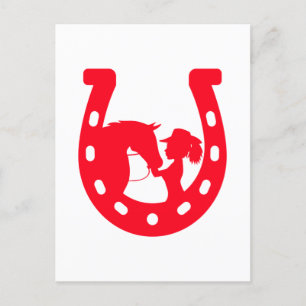 Red Horseshoe Girl and Horse Vykort