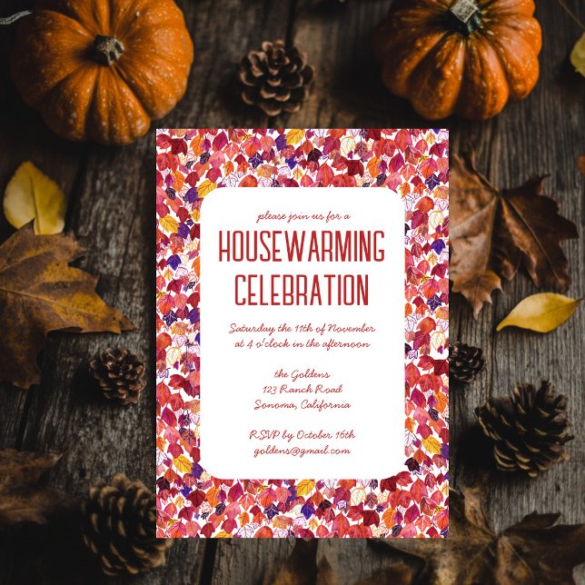 Red Höst löv Chic Anpassningsbar HOUSEWARMING PART Inbjudningar (Red Autumn Leaves Chic Custom HOUSEWARMING PARTY Invitation
)