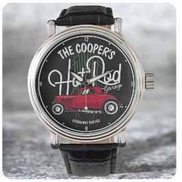 Red Hot rod Garage Streck ANY NAMN Vintage bil Armbandsur