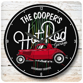 Red Hot rod Garage Streck ANY NAMN Vintage bil Stor Klocka