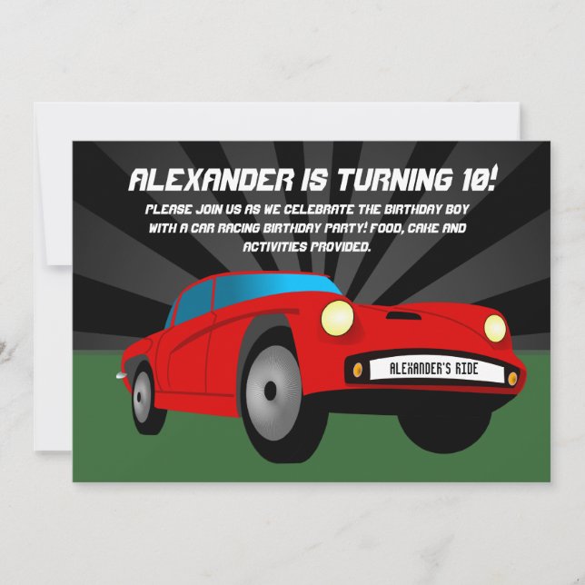 Red Hot rod Sportscar Anpassningsbar Birthday-inbj Inbjudningar (Framsida)