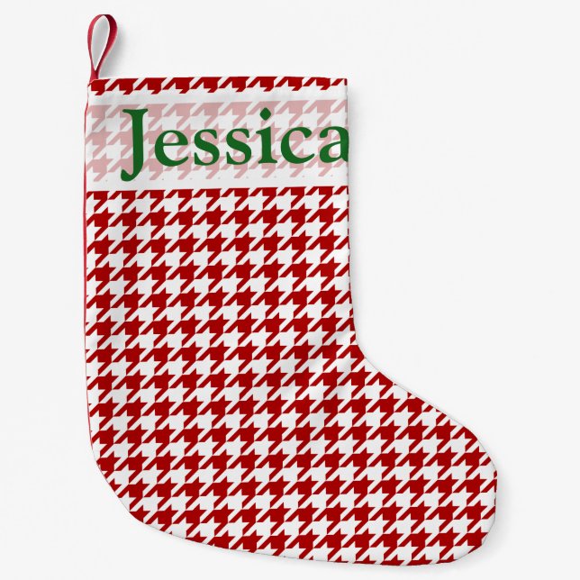 Red Houndstooth Anpassningsbar Monogram-julklapp Liten Julstrumpa (Framsidan)