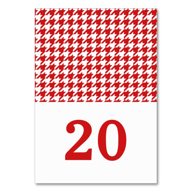 Red Houndstooth Bröllop Bord Card Bordsnummer (Framsidan)