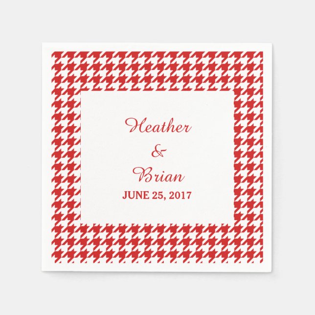 Red Houndstooth Bröllop Pappra Napkins Pappersservett (Framsidan)
