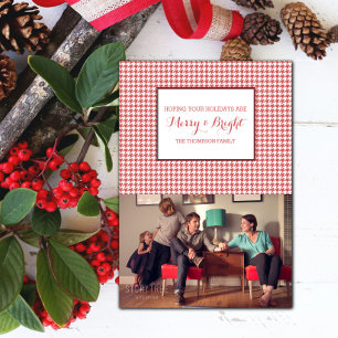 Red Houndstooth Helgdag Photo Card Inbjudningar