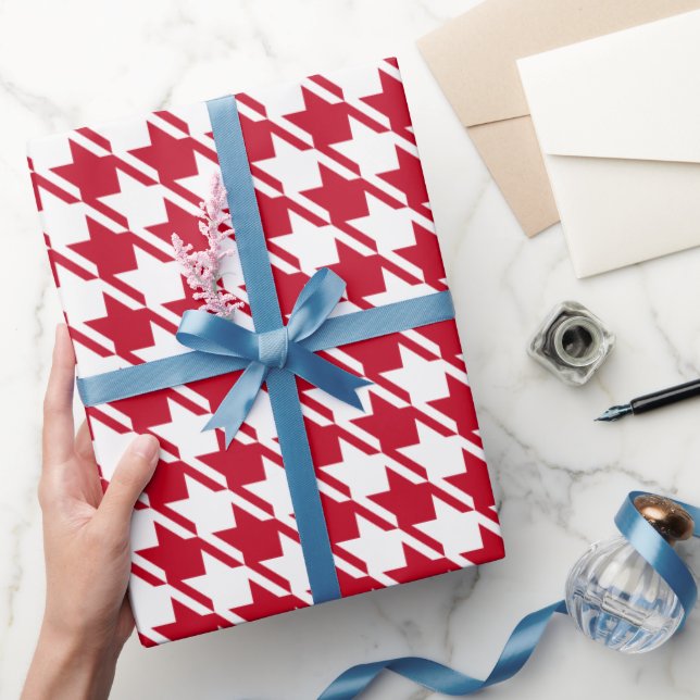 Red Houndstooth Uppätande Mönster Presentpapper (Gifting)