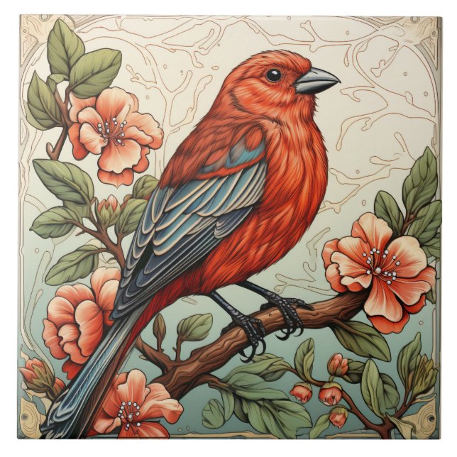 Red House Finch, art nouveau Kakelplatta (Framsidan)