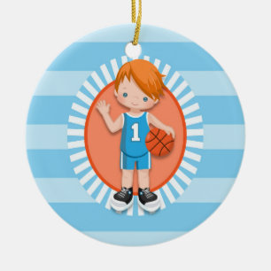 Red Hred Boy Basketball Player Julgransprydnad Keramik
