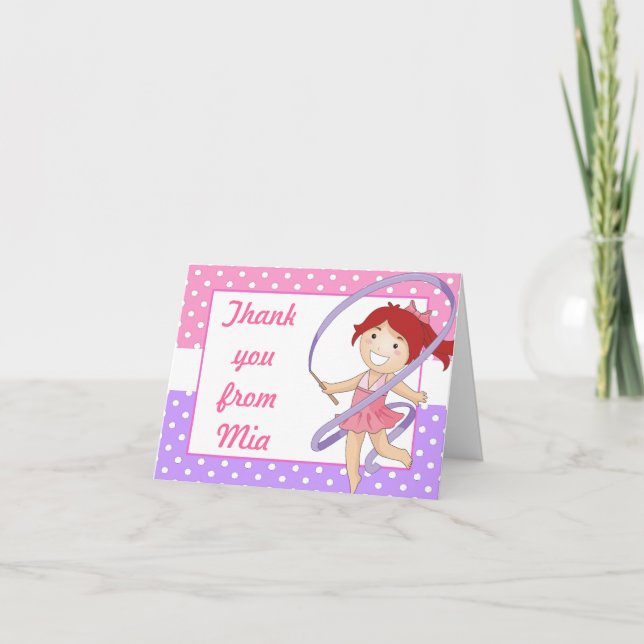 Red Hred Gymnastics Girl Tackkort Card (Framsida)