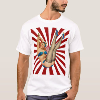 Red Hred Pin-up Girl Retro Sunset T Shirt