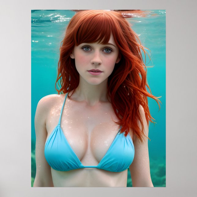 Red Hred Woman i Bikini Underwater Poster (Framsidan)