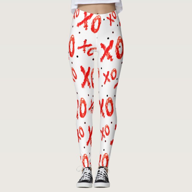 Red Hugs och Kisses Mönster Leggings (Framsida)