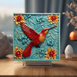 Red Hummingbird Faux 3D Kakelplatta