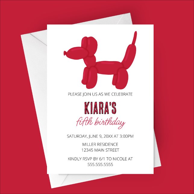 Red Hund Balloon Animal Födelsedagsfest Inbjudningar (Red Dog Balloon Animal Birthday Party Invitation)