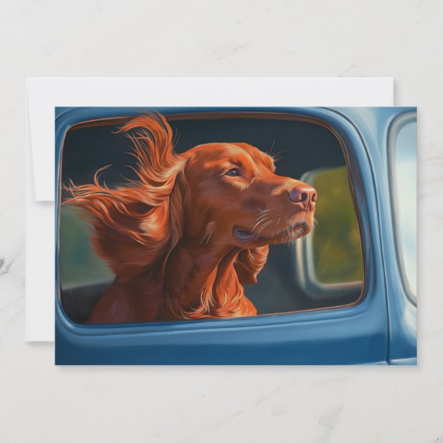 Red Hund Enjoous Scenia Car Ride Art Print Kort (Framsida)