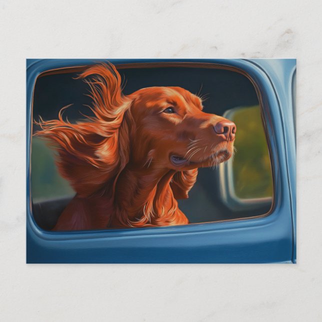 Red Hund Enjoous Scenia Car Ride Art Print Vykort (Framsida)