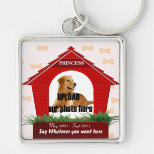Red Hund House Pet Memorial Fyrkantig Silverfärgad Nyckelring