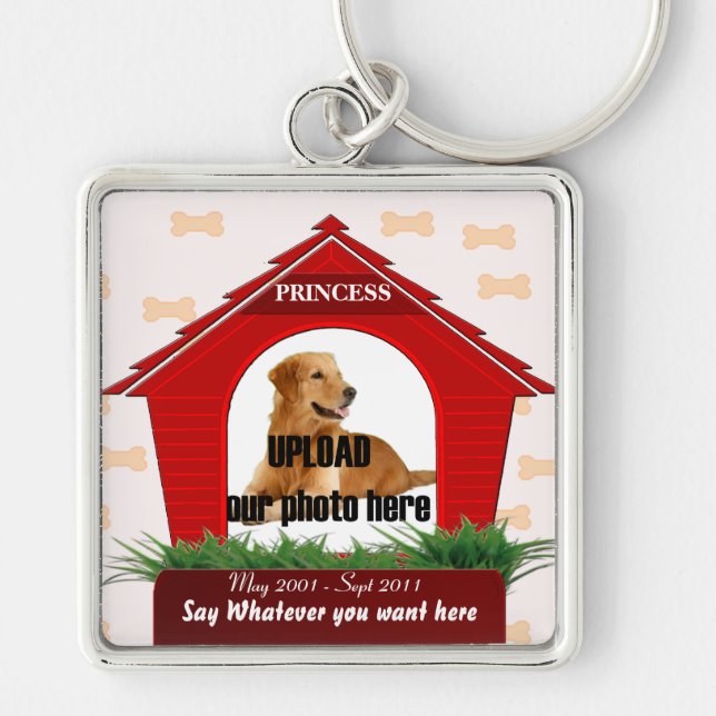 Red Hund House Pet Memorial Fyrkantig Silverfärgad Nyckelring (Framsidan)