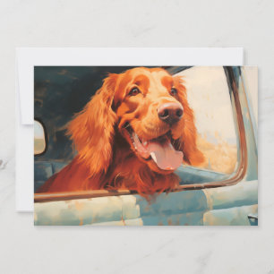 Red Hund in Classic Lastbil Window Art Print Kort
