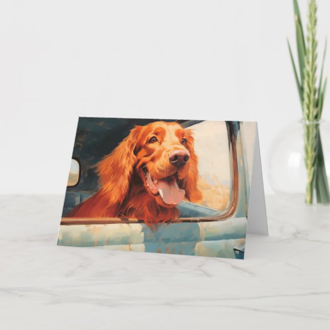 Red Hund in Classic Lastbil Window Art Print Kort (Framsida)