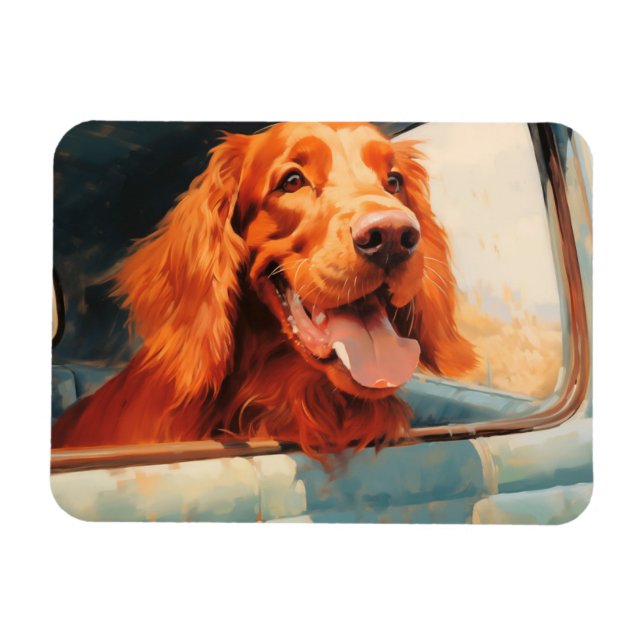 Red Hund in Classic Lastbil Window Art Print Magnet (Horisontell)