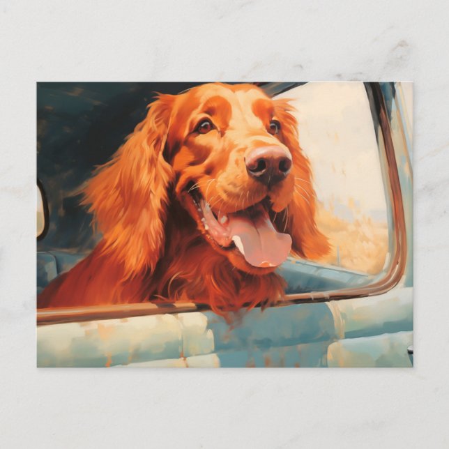Red Hund in Classic Lastbil Window Art Print Vykort (Framsida)