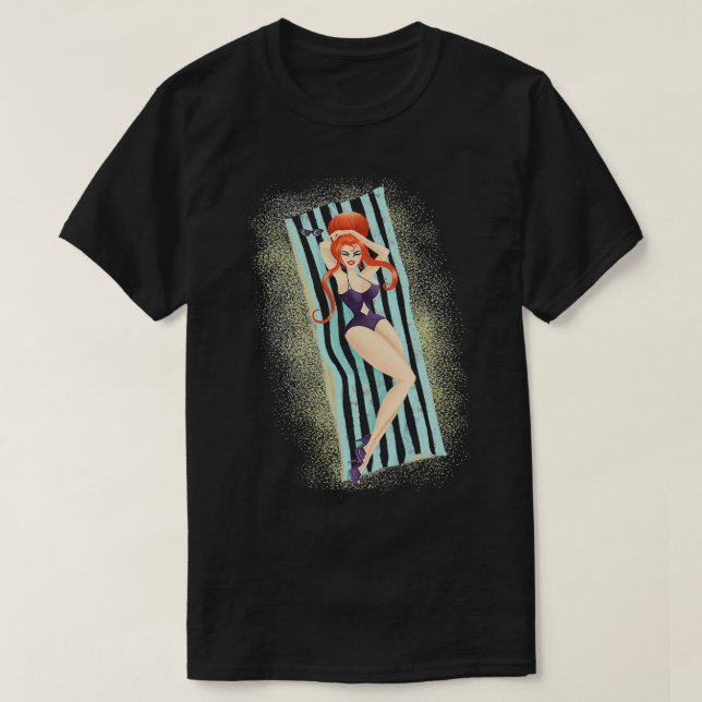 Red Hved Bouffant Beach Blanket Bombshell T Shirt (Design framsida)