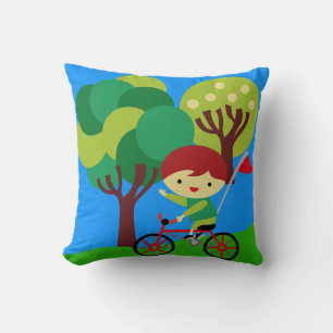 Red Hved Boy på Bicycle Pillow Kudde