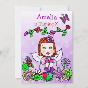 Red Hved Caucasian Fairy Birthday Inbjudningar