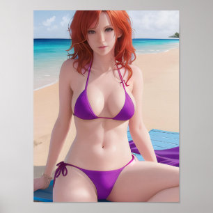 Red Hved Dam i Lila Bikini Poster