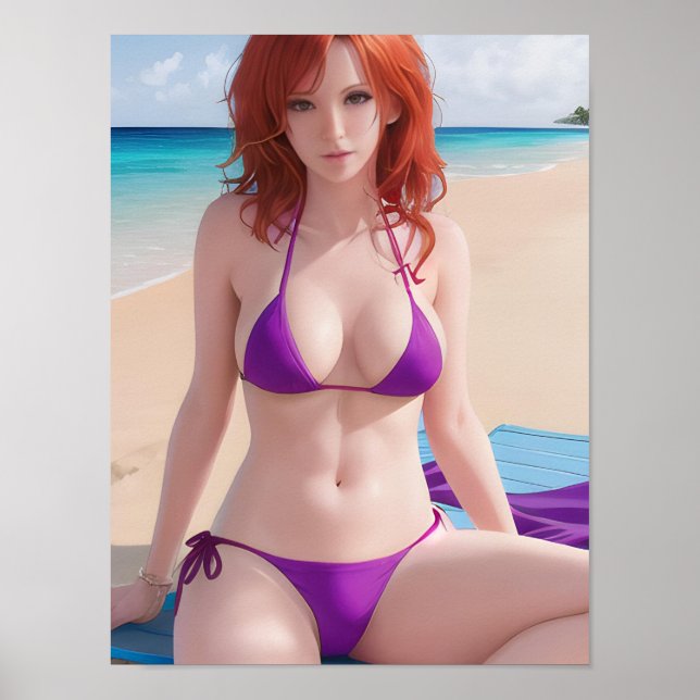 Red Hved Dam i Lila Bikini Poster (Framsidan)