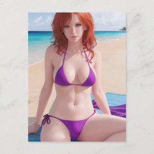 Red Hved Dam i Lila Bikini Vykort