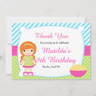 Red Hved Girl Sleepover Slumber Party Birthday Tack Kort